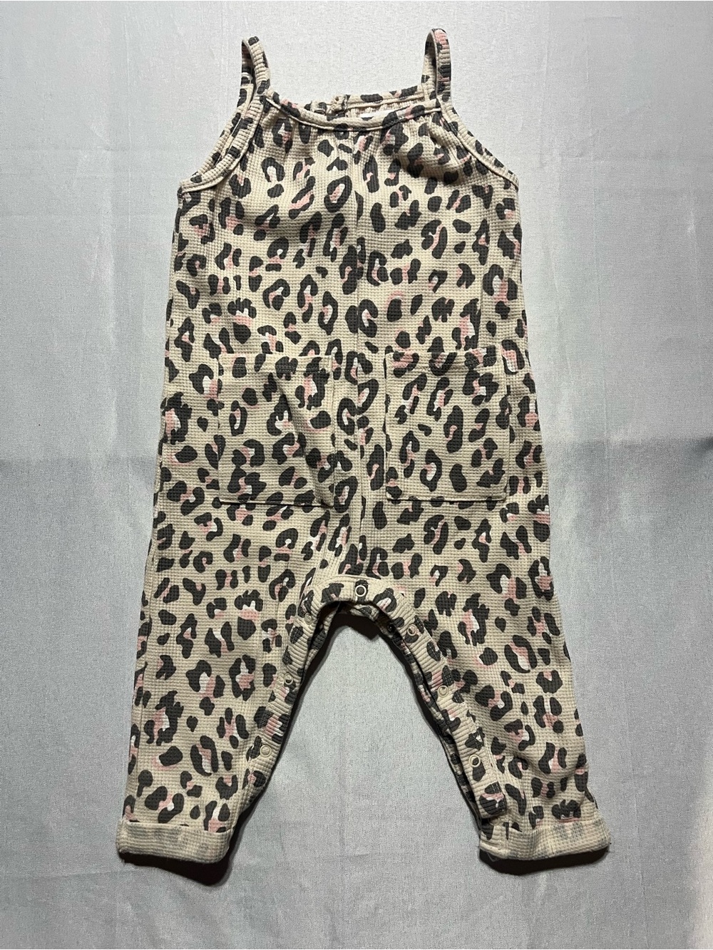 Grayson Mini Baby Girl 12M Leopard Print Ribbed Sleeveless Romper Pink/Taupe